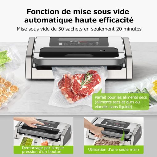Bonsenkitchen Powerful and Quiet Food Vacuum Sealer with Globefish Technology for Continuous Work, Locked Handle Design, Integrated Cutter, 2 Rolls of Bags Included - Image 3