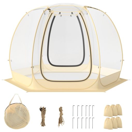 Tente Bulle à Ouverture Instantanée pour 6 à 10 Personnes Tente D?me d'Extérieur 328 x 328 cm Résistante Aux Intempéries Transparent - Image 4