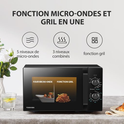 Toshiba Micro-ondes 20L MW2-MM20P(BK), Micro-ondes sur Pied, 800W, 5 Niveaux de Puissance, avec Décongélation Facile, éclairage LED à l'intérieur, Noir - Image 13