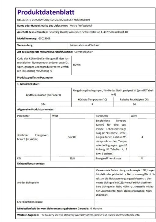 METRO Professional Réfrigérateur à Boissons GSC2360B, Acier/Verre, 62 x 63.6 x 175.3 cm, 347 L, avec Serrure, Noir - Image 59