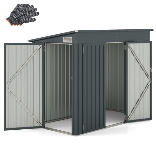 Abri de Jardin Extérieur Abri à Outils de Jardin avec 2 Portes Design Incliné Aérations Cadre en Métal Galvanisé 235x117x185cm Gris Foncé - Image 2