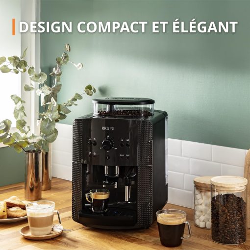 Krups Machine à café grain, 1,7 L, 2 tasses en simultané, Nettoyage automatique, Buse vapeur pour Cappuccino, Cafetière espresso, Essential noire YY8125FD, Noir - Image 10
