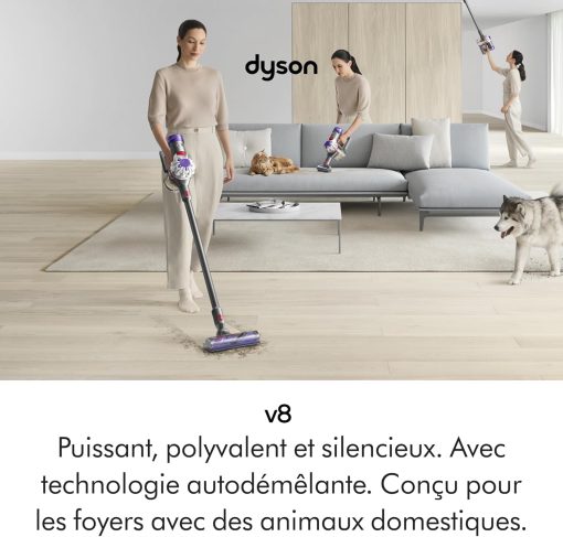 Dyson V8 Advanced? Aspirateur Balai sans Fil – 130 AW, 40 Min d’autonomie, Brosse Motorbar Auto-démêlante, Accessoires combinés, Station Murale, Argent/Nickel - Image 8