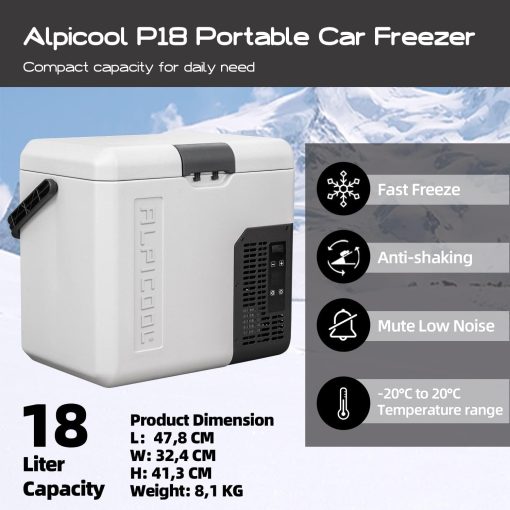 Alpicool LGMP8 8L Glaciere Portable Réfrigérateur Voiture Camping Congélateur 12/24V Mini Frigo pour Maison, Bureau ou Pique-Nique en Plein Air/ -20 à 20℃(Batterie Non Incluse) - Image 11