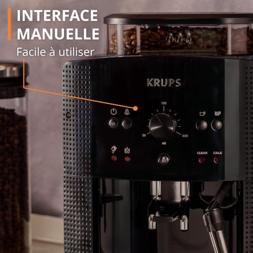 Krups Machine à café grain, 1,7 L, 2 tasses en simultané, Nettoyage automatique, Buse vapeur pour Cappuccino, Cafetière espresso, Essential noire YY8125FD, Noir - Image 14
