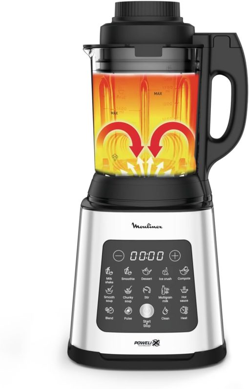 Moulinex Perfectmix Cook blender chauffant à haute vitesse, 10 programmes automatiques, 1400 W, YY5607FG, Noir et Transparent, Métal - Image 8