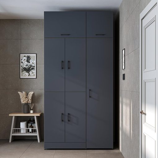 ROOMART Dora - Armoire de machine à laver - Pour sèche-linge et machine à laver - En 4 couleurs - Avec portes et panneau coulissant - Blanc - Chêne blanc - Chêne anthracite - Chêne blanc (chêne blanc) - Image 45