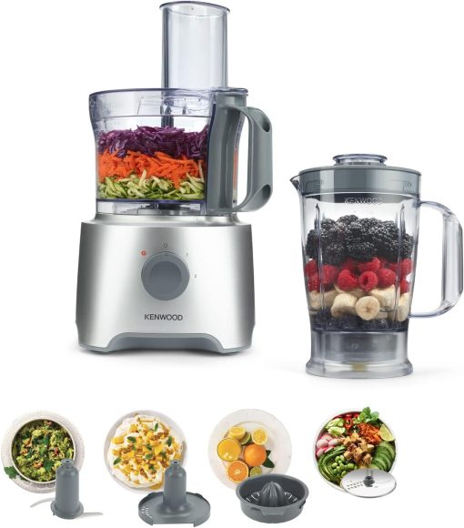 Kenwood Multipro Compact FDP31.170GY Food Chopper Robot with 2 Speeds + Pulse Included, 1.2 L Blender, 2.1 L Bowl, for Chopping, Grating and Kneading, 800 W