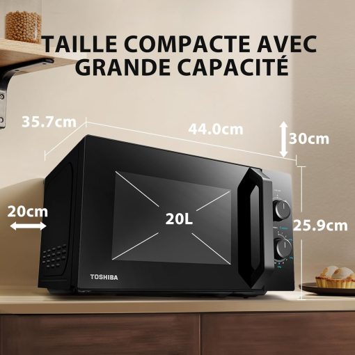 Toshiba Micro-ondes 20L MW2-MM20P(BK), Micro-ondes sur Pied, 800W, 5 Niveaux de Puissance, avec Décongélation Facile, éclairage LED à l'intérieur, Noir - Image 7