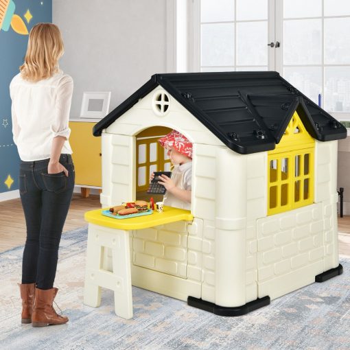 Maison Chef House -Thème Burger Bar - Table de Pique Nique Cabane de Jardin Anti-UV en Plastique 164x124x132 cm Bleu/Rose/Jaune - Image 15