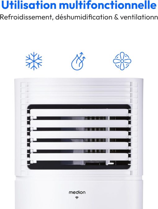 MEDION Smart Climatiseur Mobile P1002 (10000 BTU, 3-en-1, Refroidir, Déshumidification, Ventilation, jusqu'à 34m2, kit de joint de fenêtre, mode sommeil, contr?le Wifi, Télécommande, écran, MD 37733) - Image 5