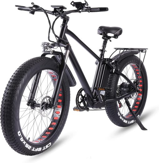 ride66 Vélo électrique VTT pour Homme Adulte, 26 Pouces 21Ah Batterie au Lithium Shimano 7 Vitesses, Vélo Homme Fat Bike Noir XL - Image 7