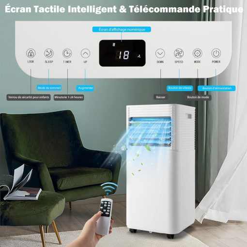 GOPLUS Climatiseur Mobile 9000BTU 2,6kW, Climatiseur 4 en 1 Fonction de Refroidissement, Déshumidification, Ventilation, Mode Nuit, Minuterie 24H, Contr?le Télécommande/écran, 20㎡, Noir, R290 - Image 3