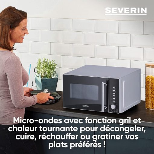 SEVERIN Four à micro-ondes 30 L, 2 500 W, avec fonction gril et chaleur tournante, avec 5 niveaux de puissance, 10 programmes automatiques, Inox/Noir, MW 7775 - Image 13