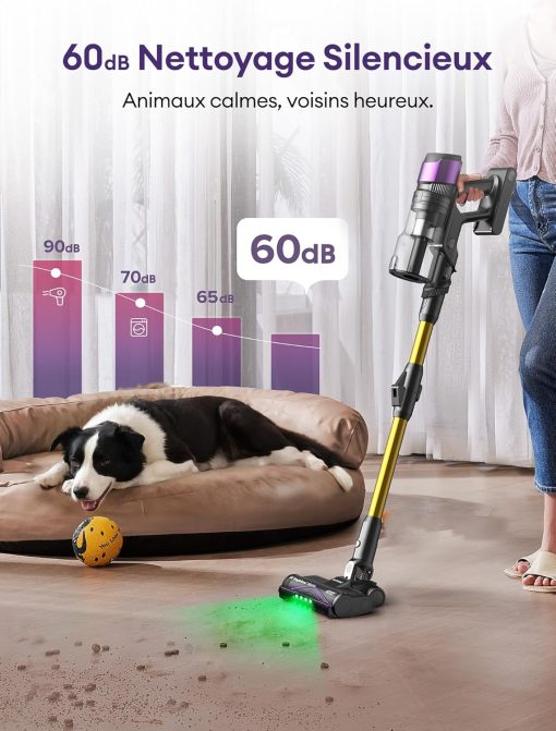 Ultenic U20 Aspirateur Balai sans Fil, 55kPa/60min Aspirateur sans Fil, Technologie GreenEye, Tube Pliable, Brosse de Sol TangleTame, Puissant pour Poils Animaux, Sol Dur et Voiture - Image 11
