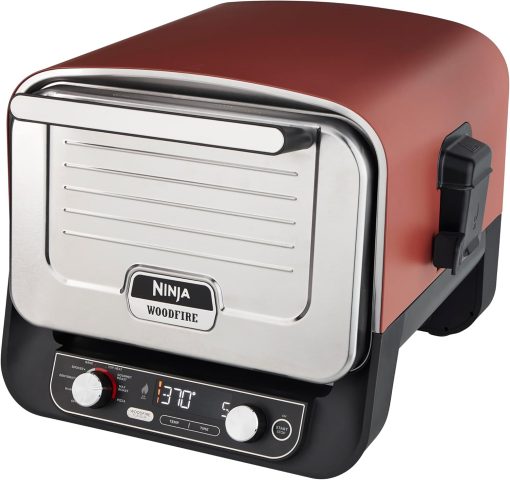 Ninja Woodfire 8-in-1 Electric Outdoor Pizza Oven, Rotisserie & Smoker BBQ with Grate, Pro-Heat Plate, Pizza Stone, Wood Pellets and Shovel, 6 Settings, Dark Orange OO101EU