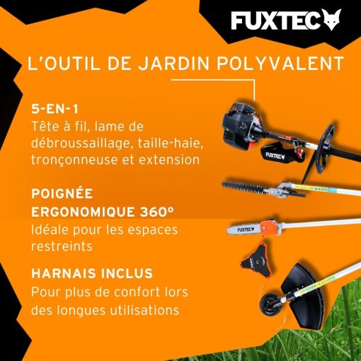 Fuxtec Débroussailleuse Thermique Multifonction 5 en 1 Multitool FX-MT152E - Easy Starter 3CV 52 cm3, Moteur 2 Temps, élagueuse Taille Haie Coupe Bordure Avec Fil ou Lame 1 Mètre Rallonge - Image 26