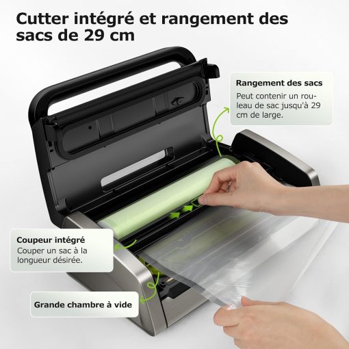 Bonsenkitchen Powerful and Quiet Food Vacuum Sealer with Globefish Technology for Continuous Work, Locked Handle Design, Integrated Cutter, 2 Rolls of Bags Included - Image 12
