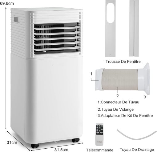 GOPLUS Climatiseur Mobile 9000BTU 2,6kW, Climatiseur 4 en 1 Fonction de Refroidissement, Déshumidification, Ventilation, Mode Nuit, Minuterie 24H, Contr?le Télécommande/écran, 20㎡, Noir, R290 - Image 6