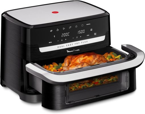 Moulinex air fryer two compartments, large capacity 8.3L, 8 people, 7 automatic programs, oil-free fryer, digital touch screen, Dual essential stainless steel, EZ901820, Black - Image 20