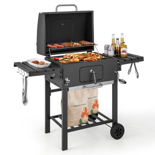 Barbecue à Charbon de Bois Portable avec 2 Tables d'Appoint Noir - Image 3