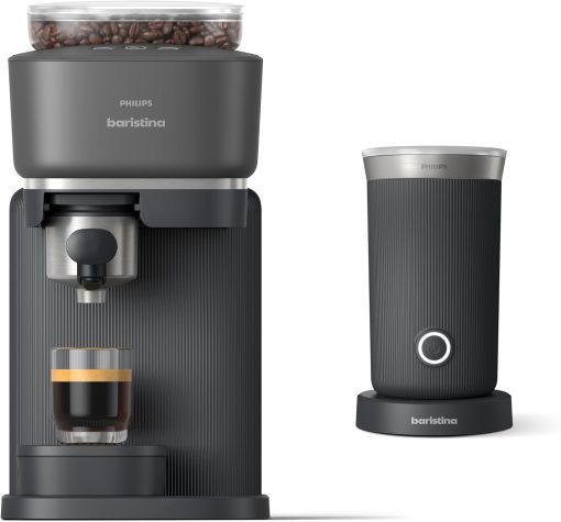 Philips Baristina Machine à expresso - Un véritable expresso, en toute simplicité - Compacte - 16 bars de pression - Broyeur intégré - Machine blanche avec porte-filtre blanc (BAR300/00) - Image 2