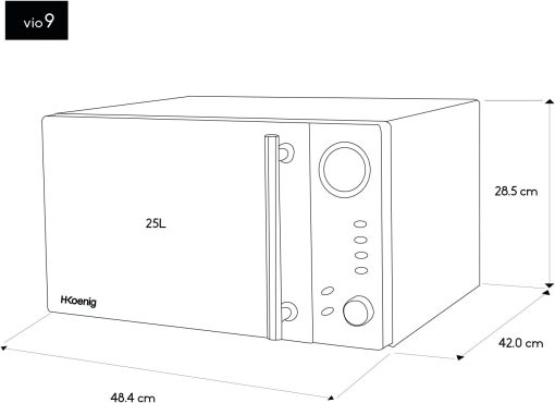 H.Koenig Micro-Ondes Four Grill 2 en 1 VIO9, 25L, Plateau tournant 27cm, 10 modes de cuisson jusqu’à 1000W, Décongélation, Cuisson combinée, écran LCD [Classe énergétique A+] - Image 24