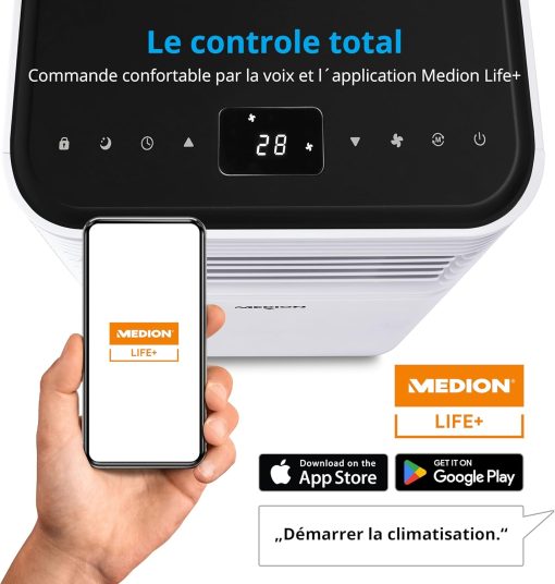 MEDION Smart Climatiseur Mobile P1002 (10000 BTU, 3-en-1, Refroidir, Déshumidification, Ventilation, jusqu'à 34m2, kit de joint de fenêtre, mode sommeil, contr?le Wifi, Télécommande, écran, MD 37733) - Image 21