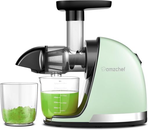 AMZCHEF Extracteur Jus - Extracteur de Jus de Fruits et Légumes - Presses-agrumes à Froid sans BPA avec 2 Tasses et Brosse - Fonction de Mastication Inversée pour éviter les Blocages - Argent - Image 10