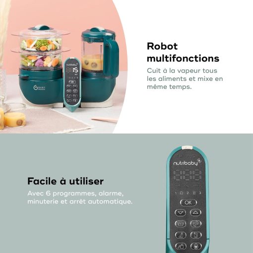 Babymoov Nutribaby(+), Robot Cuiseur Bébé Multifonctions 6 en 1, Cuiseur Vapeur Mixeur, Grande Capacité 2,2L, Petits Pots Bébé Faits Maison, Idéal Diversification Alimentaire, Gris - Image 18