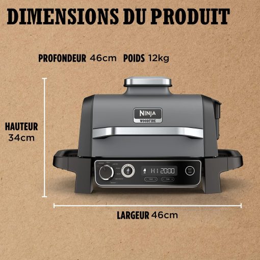 Ninja Woodfire Barbecue électrique et fumoir Pro XL avec thermomètre, barbecue et Air fryer d'extérieur 4-en-1 avec système Smart Cook et granulés Woodfire, portatif, gris/noir, OG850EU - Image 24