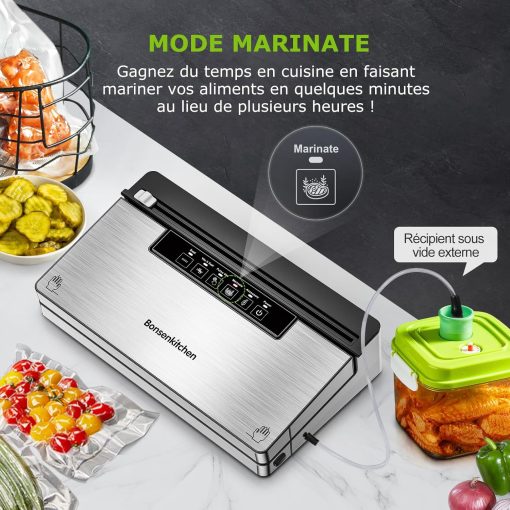 Bonsenkitchen Food Vacuum Sealer Machine, 5 Modes-8L/min, Globefish Technology for Continuous Work at High Speed, Includes 100 Vacuum Bags and 1 Roll Bag - Image 8