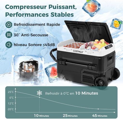 Glacière électrique Portable Double Zone 40L Réfrigérateur de Voiture 12 V à Compresseur -20℃?~?20℃ 12/24V CC et 100-240V CA Noir - Image 3