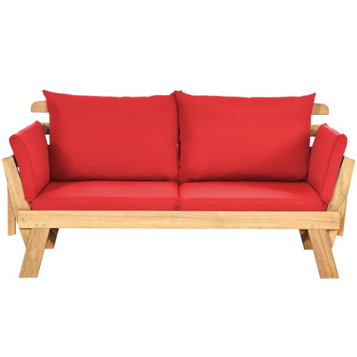 Chaise Longue Convertible avec Coussin Canapé de Jardin 2 en 1 en Bois d’Acacia avec Accoudoir Réglable pour Patio Piscine Jardin Blanc/Gris/Bleu/Rouge - Image 40