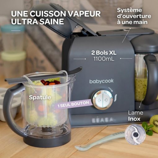 BéABA, Babycook Duo 4-in-1 Baby Food Processor Mixer, Fast Steaming 15 Minutes, Food Diversification, Small Baby Home Pots, XXL Capacity 2200 ml, Black - Image 28