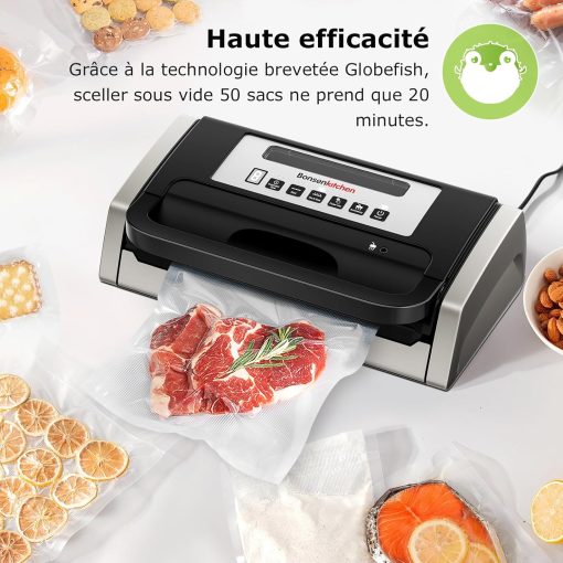 Bonsenkitchen Powerful and Quiet Food Vacuum Sealer with Globefish Technology for Continuous Work, Locked Handle Design, Integrated Cutter, 2 Rolls of Bags Included - Image 16