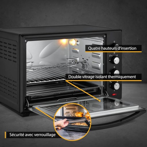 TZS First Austria Mini-four 60 l I 2000 W I Convection + R?tisserie I 4 éléments chauffants I Plage de température jusqu'à 230 °C I Minuterie 60 min I Inox I Noir - Image 5
