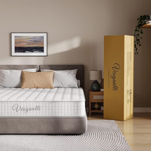 Vesgantti Matelas hybride européen 80 x 200 cm avec mousse à mémoire de forme respirante et ressorts ensachés individuels, fermeté moyenne, blanc - Image 2
