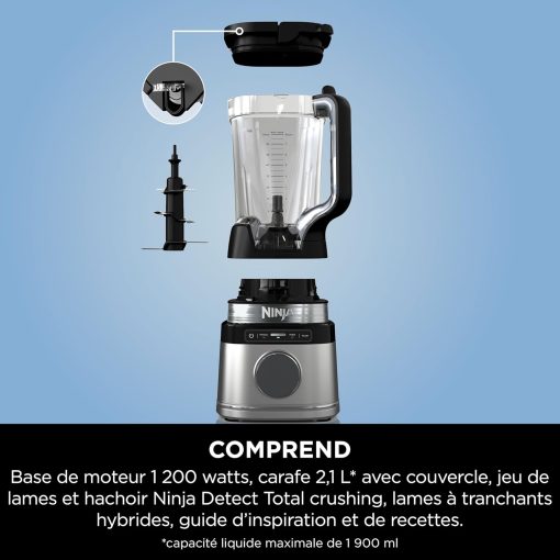Ninja Detect Power Blender Processor Pro 3-en-1, mixeur 1200W, bol à mélanger, lame malaxeur, gobelet individuel, récipient, pétrir, mixer, hacher et mélanger, noir, TB401EU - Image 40