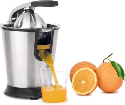 H.Koenig AGR80 160W Professional Electric Citrus Juicer Stainless Steel Lever and Filter Drip Free BPA Free Dishwasher Safe Parts