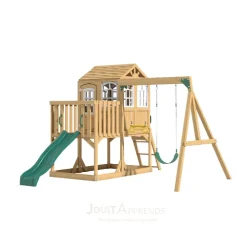 Aire de jeux enfant Montessori - 3 en 1 Balan?oire, Toboggan, Cabane en bois modulable