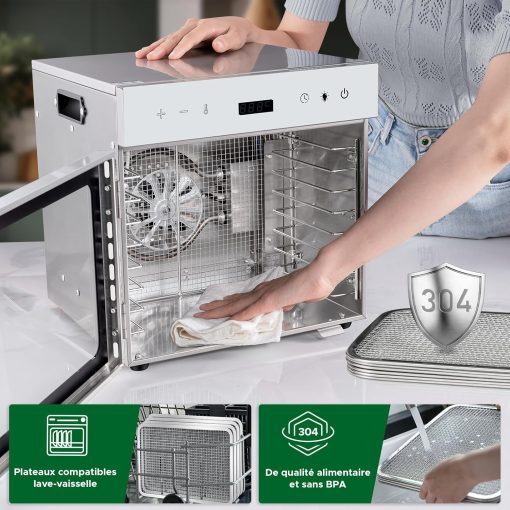 Kwasyo Food Dehydrator Stainless Steel 8 Trays Temperature Regulator 30-90°C 24H Timer Function BPA Free Dehydrator for Fruit, Meat, Vegetables - Image 7