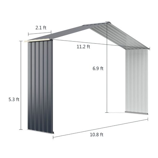 Abri de Jardin en Métal & Extension 10.85㎡ avec 2 Portes Coulissantes Verrouillables 4 Trous d’Aération Gris pour Vélo - Image 17