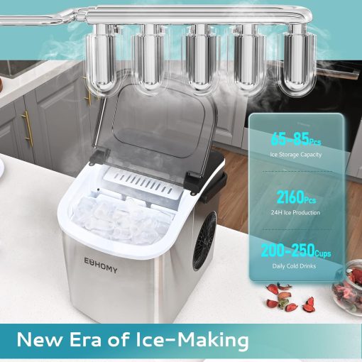 Ice Maker, EUHOMY Ice Maker, 12 kg in 24 Hours, 9 Ice Cubes in 8 Minutes, Black, Performance Ice Maker with Carry Handle, Spoon, for Home/Kitchen/Camping - Image 5