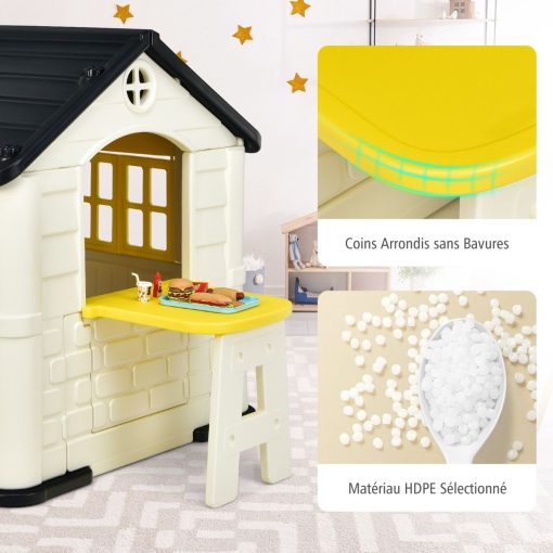 Maison Chef House -Thème Burger Bar - Table de Pique Nique Cabane de Jardin Anti-UV en Plastique 164x124x132 cm Bleu/Rose/Jaune - Image 19