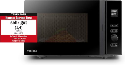 Toshiba Micro-ondes 20L MV-AM20T(BK), 800W, 12 Menu automatique, 5 Niveaux de Puissance, Ampoule LED, Plateau tournant amovible, Dégivrage facile, Noir
