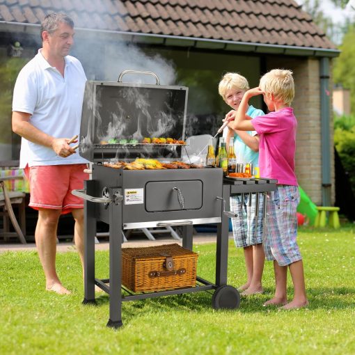 Barbecue Charbon de Bois XL, Chariot à Barbecue, Grill XL à Charbon avec Couvercle, Roues et Thermomètre, Réglable en Hauteur, Grand Barbecue au Charbon de Bois, pour Camping et Jardin, Noir - Image 19