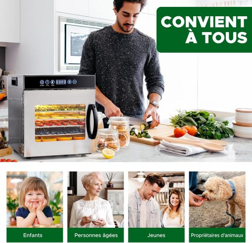 Kwasyo Food Dehydrator, 10 Trays ? Desiccator with Timer (24H) ? Fruit and Vegetable Dehydrator Adjustable Temperature (30 to 90°C) + 1 x Recipe Book - Image 9