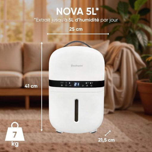BESTHERM - Déshumidificateur d'air BESTHERM - Nova 5L/jour, réservoir amovible, filtre à charbon actif, ioniseur intégré - Image 4