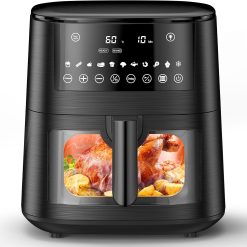 9L Dual Zone Air Fryer avec Fenêtre de Visualisation, Friteuse sans Huile avec 2 Tiroir, 9-in-1 Programmes de Cuisson, écran Tactile, Fonction Rendez-vous, Faible en Grasses, Va au Lave-vaisselle